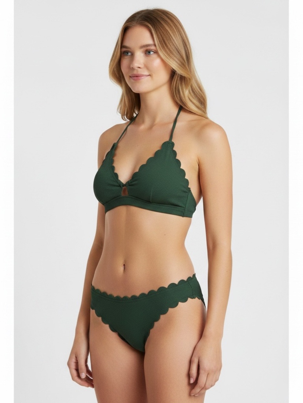 Cupshe Dark Green Scallop Halter Bikini Set Top L Bottom S